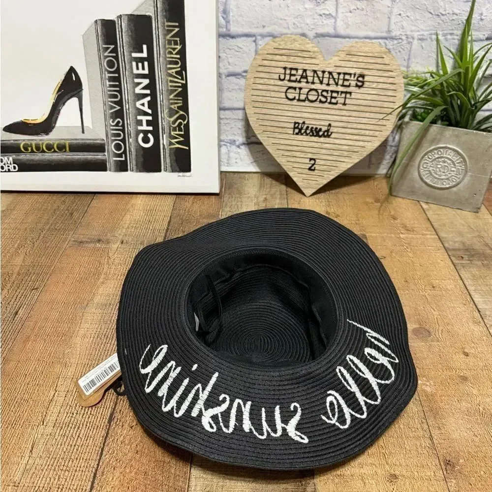 NEW! CC Women's Paper Weaved Beach Hello Sunshine Embroidered Floppy Brim hat